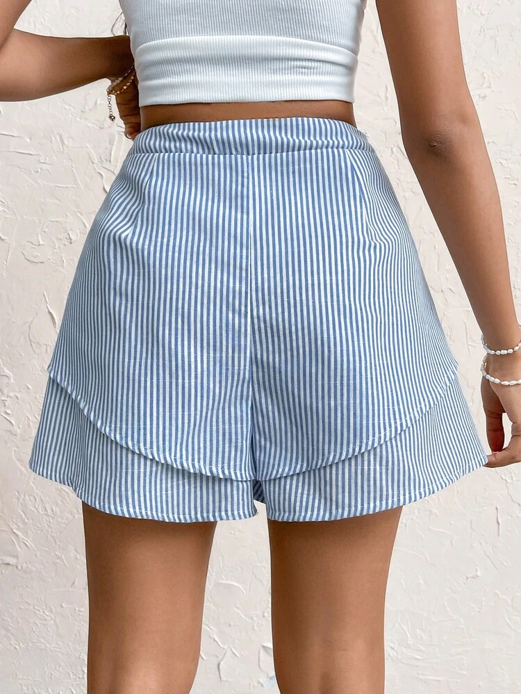 Striped A-Hem Ruffle Hem Shorts