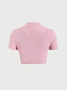 SHEIN Unity Women Short Simple Knitted Top - Pink - View 2