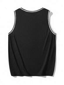 ROMWE MEN Prep Men's Letter Printed Tank Top - Black - View 2