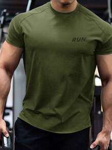 Manfinity Sport Corelite Men Solid Color Simple Sports T-Shirt  Workout Tops Basic T Shirt  Basketball  Jersey Men Workout Tops Gym Top Breathable - Army Green - View 1
