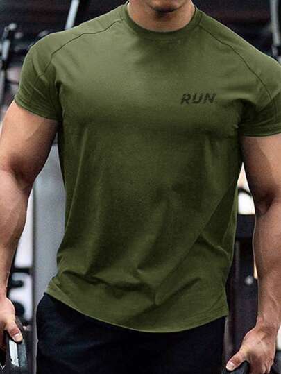Manfinity Sport Corelite Men Solid Color Simple Sports T-Shirt  Workout Tops Basic T Shirt  Basketball  Jersey Men Workout Tops Gym Top Breathable
