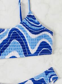 SHEIN Swim Women's Marble Printed Halterneck Bikini Set For Holidays, Random Print Summer - Multicolor - View 7