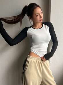 DAZY Women Color-Block Simple Casual Long Sleeve T-Shirt - Multicolor - View 4