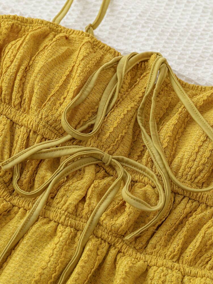 Soleia Textured Dây đeo A-line Váy Dây - Màu Mù tạt vàng - Xem 4