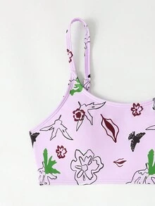 少女两件套花卉印花比基尼套装夏季海滩