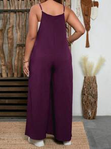 EMERY ROSE Plus Size Textured Fabric Square Collar Casual Jumpsuit