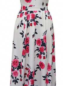 Women's Floral Print High Slit Maxi Beach Dress - White - View 5