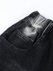 Tween Boy Personalized Patchwork Hip-Hop Style Jeans - Black - View 4