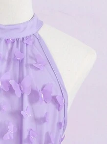帶蝴蝶結裝飾的少女紫色露肩連衣裙 - 紫色 - 查看 5
