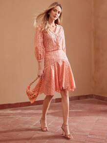 MOTF PREMIUM SOLID SCHIFFY FLOWY HEM SKIRT,SUMMER OUTFITS FOR BEACH VACATION - Pink - View 2