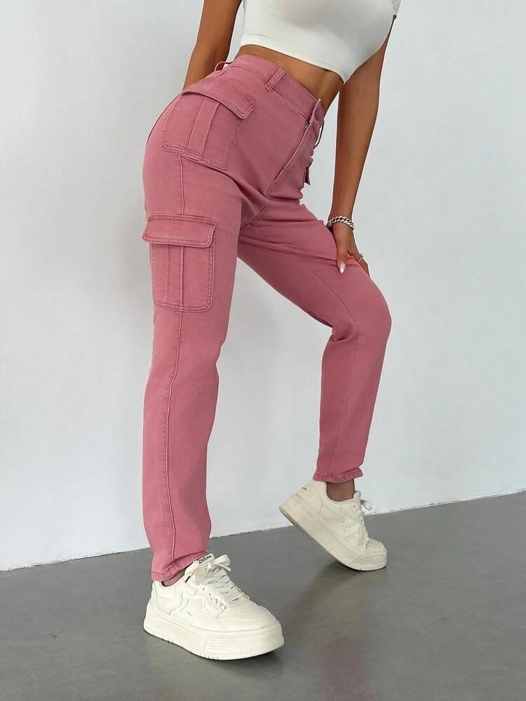Women's Plain Color Cargo Jeans