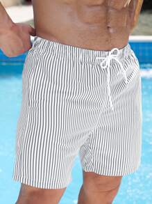 Manfinity Swimmode Pantalones cortos de baño para hombres con rayas verticales y cordón ajustable, verano - Multicolor - Ver 6