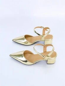 Zapatos de tacón alto brillantes de verano huecos para mujeres, ideales para fiestas - Dorado - Ver 6