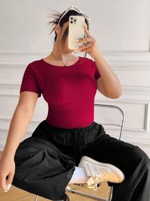 SHEIN EZwear Plus Size Elastic T-Shirt With Gathered Waist For Slimming Effect