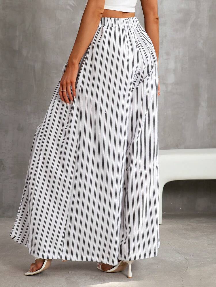 Summer Casual Women Plaid High Slit Long Pants