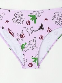 少女两件套花卉印花比基尼套装夏季海滩