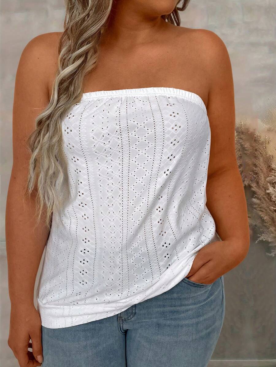 SHEIN LUNE Kích thước lớn Màu thuần Của phụ nữ Áo không dây - trắng - Xem 1