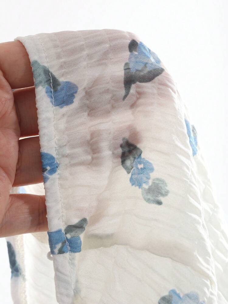 Floral Off Shoulder Puff Sleeve Asymmetrical Hem Short Sleeve Women Shirt Cruise Women Outfits,Crop Tops Women Vacation Outfits Women Easter Boho