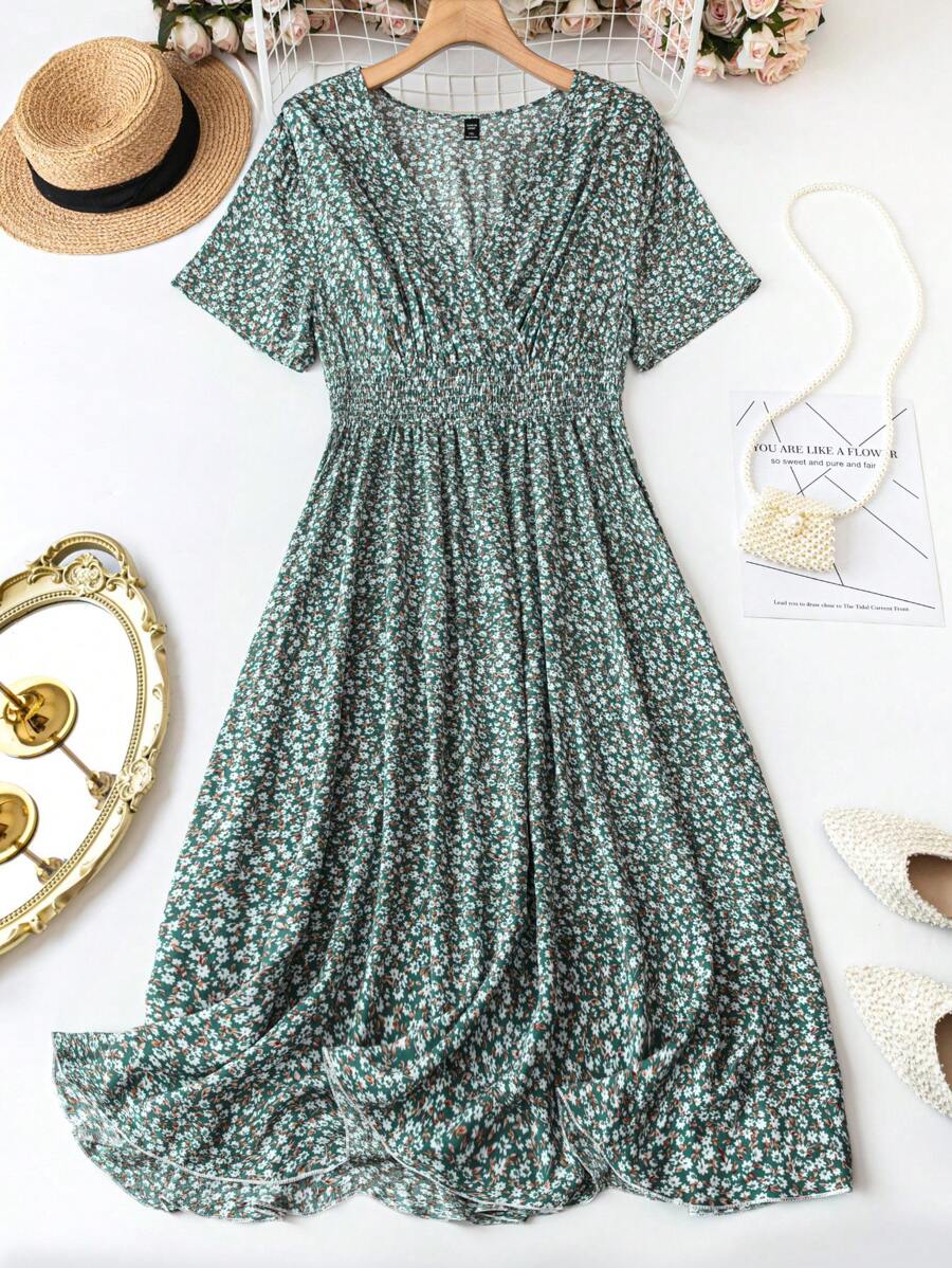 SHEIN LUNE Đầm Maxi họa tiết hoa nhỏ thường ngày mùa hè cỡ lớn cho nữ - Nhiều màu - Xem 1
