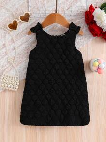 SHEIN Baby Girl Casual, Elegant, Cute, 3D Check Fabric, Sleeveless Dress, Suitable For Spring And Summer Outings