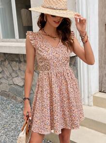 SHEIN Frenchy Women Summer Vacation Mini Floral Strappy Backless Ruffle Hem Dress Pink Flower Beach - Pink - View 4