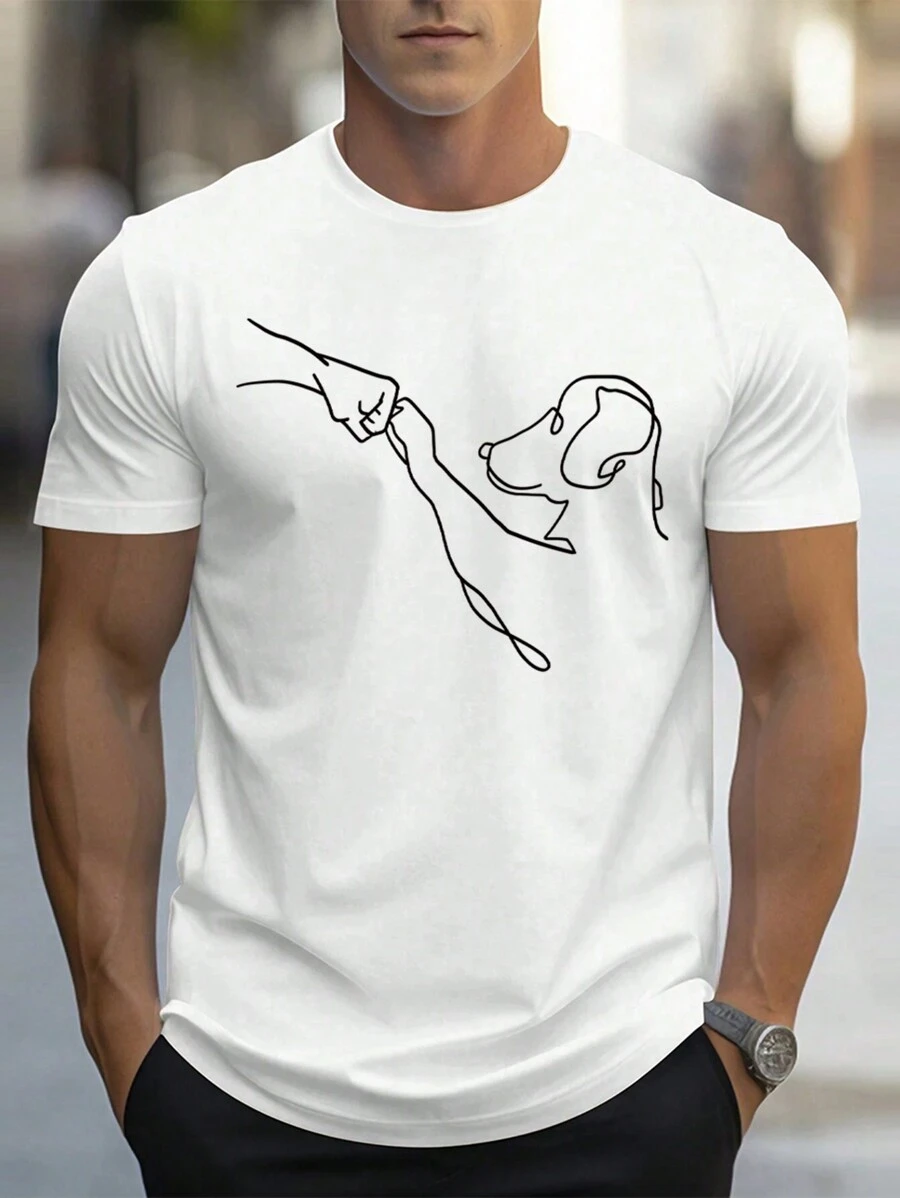 Men's Fashionable Dog Print Short Sleeve T-Shirt - White - View 1