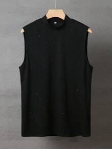 Camiseta sin mangas de unicolor para hombre con media cuello de tortuga - Negro - Ver 4
