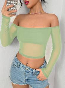 Lunelith SHEIN Lunessa Top transparente de moda para mujer con los hombros descubiertos, ideal para el uso diario en primavera y verano