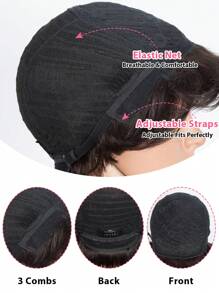 Perucă scurtă și dreaptă din păr uman, cu breton - Snatural - Vizualizare 4