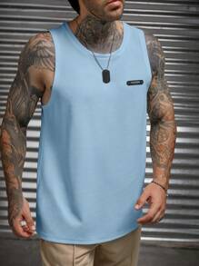 Manfinity BRENVOR Men Summer Casual Knitted Tank Top With Letter Patch - Baby Blue - View 5