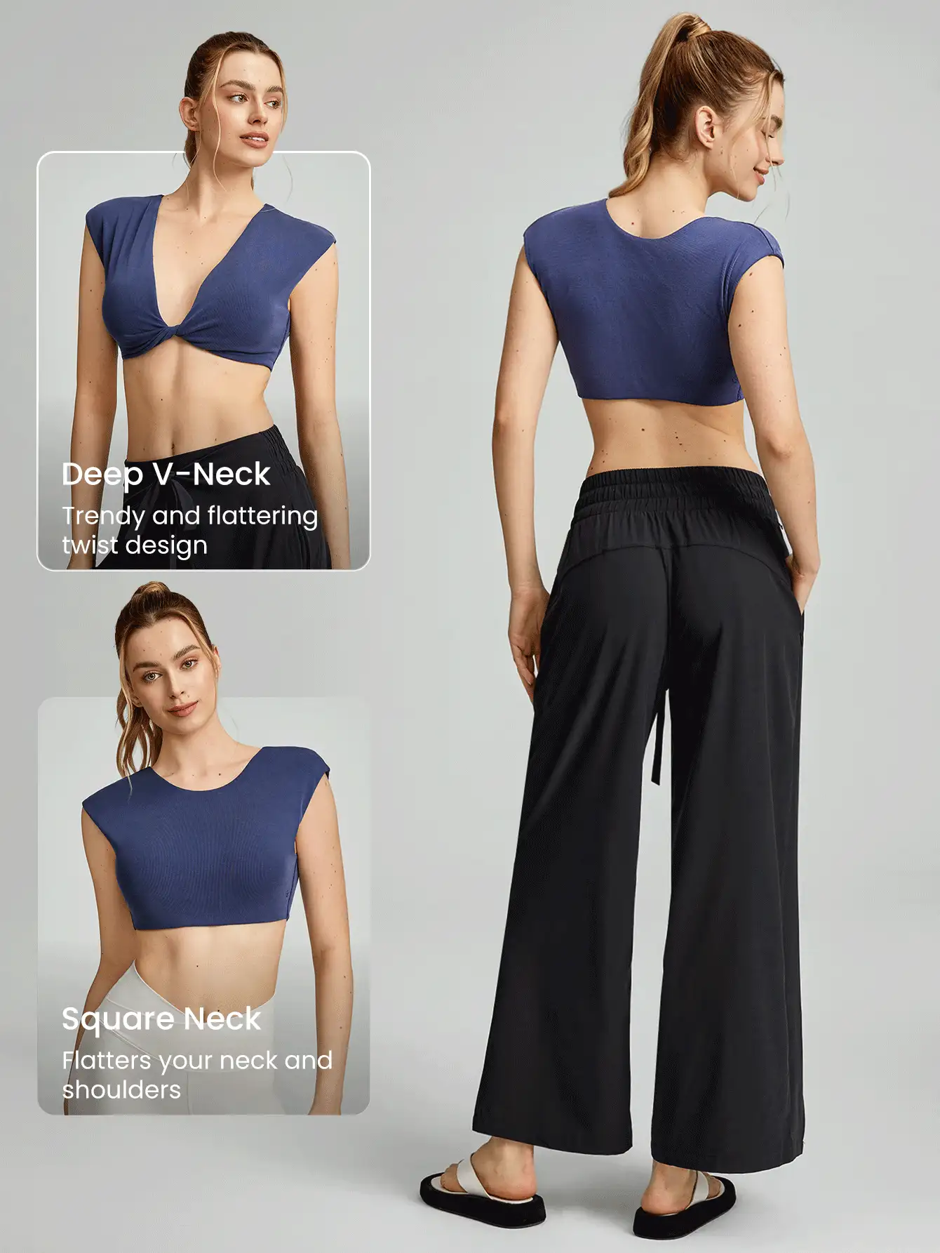 GLOWMODE Modal Ribbed Reversible Knotted Crop Tank Studio Daily Summer - Navy Blue - View 3