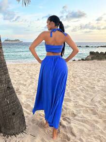 SHEIN SXY Victoria Secret Sexy Beach Women   Dresses  Beach Vacation Women Clothes  Loin Hollowing  Blue Dress - Navy Blue - View 2