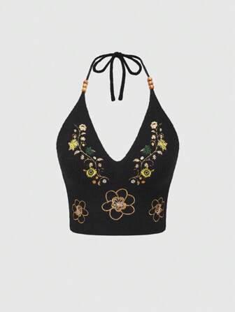 Chemise à motif floral tricoté de style hippie rétro, design simple et , convient pour l'été