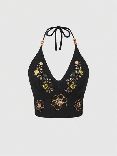 Camicia lavorata a maglia con motivo floreale hippie retrò, design semplice e alla moda, adatta per l'estate