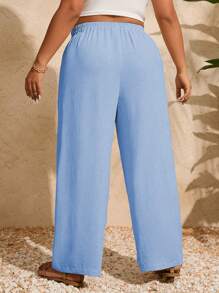 Breezaya Pantalones casuales de tallas grandes de pierna ancha con cintura elástica y unicolor para vacaciones