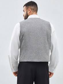 EASEVO Men Plus Size Striped Woven Casual Suit Vest - Grey - View 2