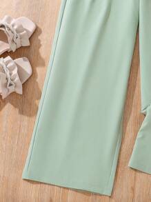 少女暑假风格热带植物印花宽腿连体裤，带肩带，度假，夏季，旅行 - 綠色 - 查看 3