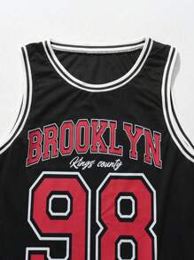 ROMWE MEN Prep Men's Letter Printed Tank Top - Black - View 6