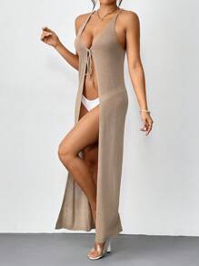 Breezaya 女裝時尚長款純色開衫 - 卡其色 - 查看 4