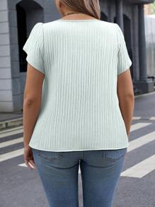 Celure Fashionable Plus Size Women Ruffle Sleeve Shirt - Baby Blue - View 2
