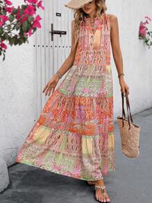 Breezaya Đầm Maxi Không Tay In Họa Tiết Paisley Lãng Mạn Phong Cách Kỳ Nghỉ Cho Nữ Trang Phục Đi Biển - Nhiều màu - Xem 3