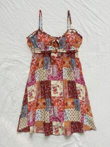 Soleia Patchwork Printed Ruffle Trimmed Strappy Dress - Multicolor - View 4