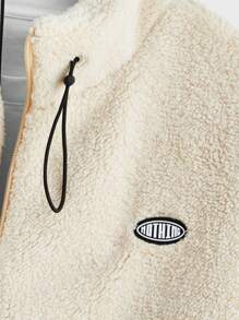 Manfinity Homme Men Plush Letter Patch Zipper High Collar Casual Sweatshirt - Khaki - View 3