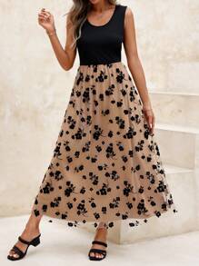 SHEIN Clasi Black Mesh Spliced Sleeveless Dress For Summer - Multicolor - View 1