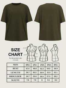SHEIN LUNE 休闲花卉印花圆领落肩短袖宽松女士加大码 T 恤，适合夏季 - 軍綠色 - 查看 6
