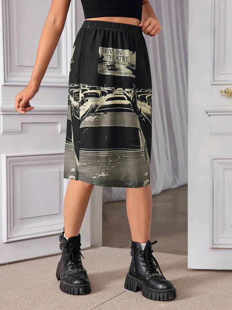 Teen Girl's Cool Car Printed Elastic Waist Skirt