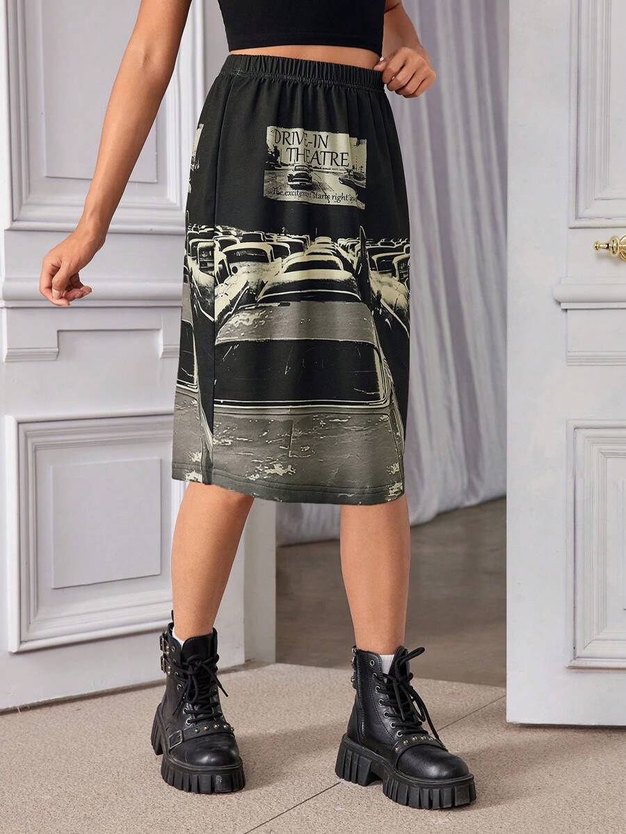 Váy thun co giãn in hình ô tô dành cho cô gái tuổi teen - màu đen - Xem 1