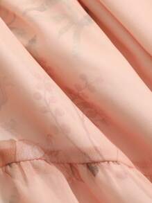 DAZY 女士V领印花灯笼袖连衣裙，荷叶边，秋季长袖连衣裙，复活节 - 珊瑚橙 - 查看 8