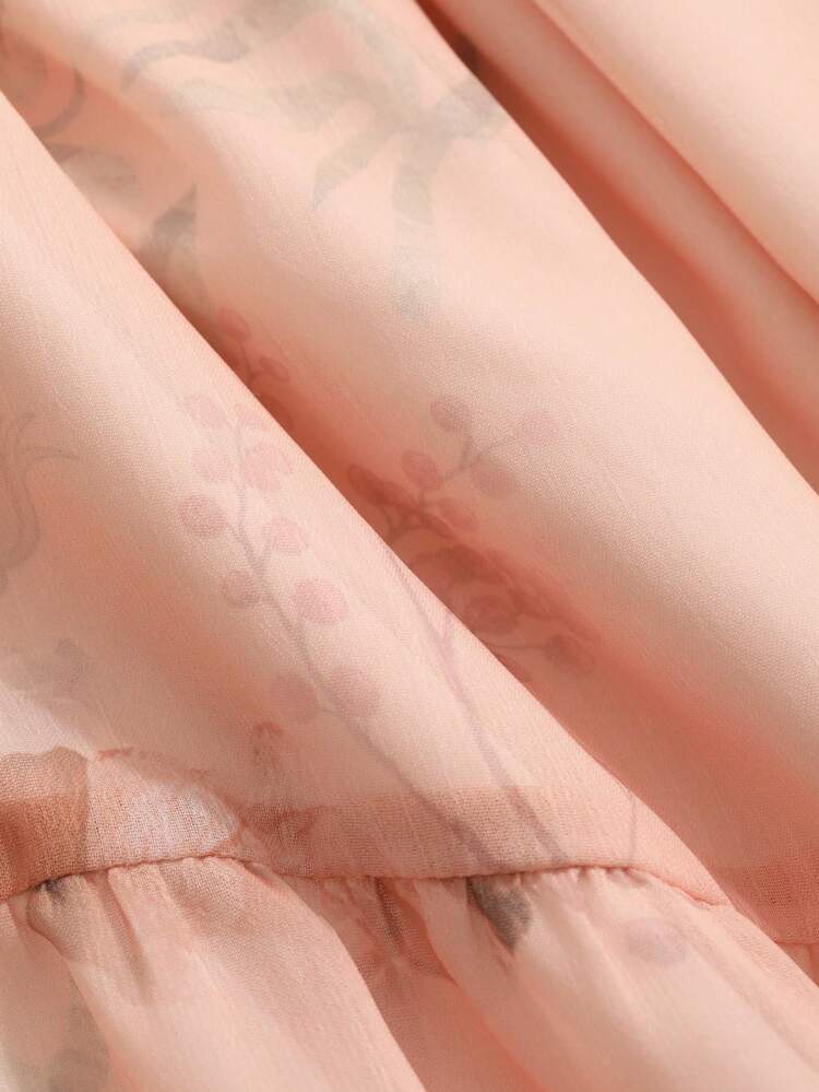 Women V-Neck Floral Printed Lantern Sleeve Dress,Ruffle,Fall Dress Long Sleeve Dress Easter