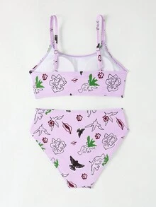 少女两件套花卉印花比基尼套装夏季海滩